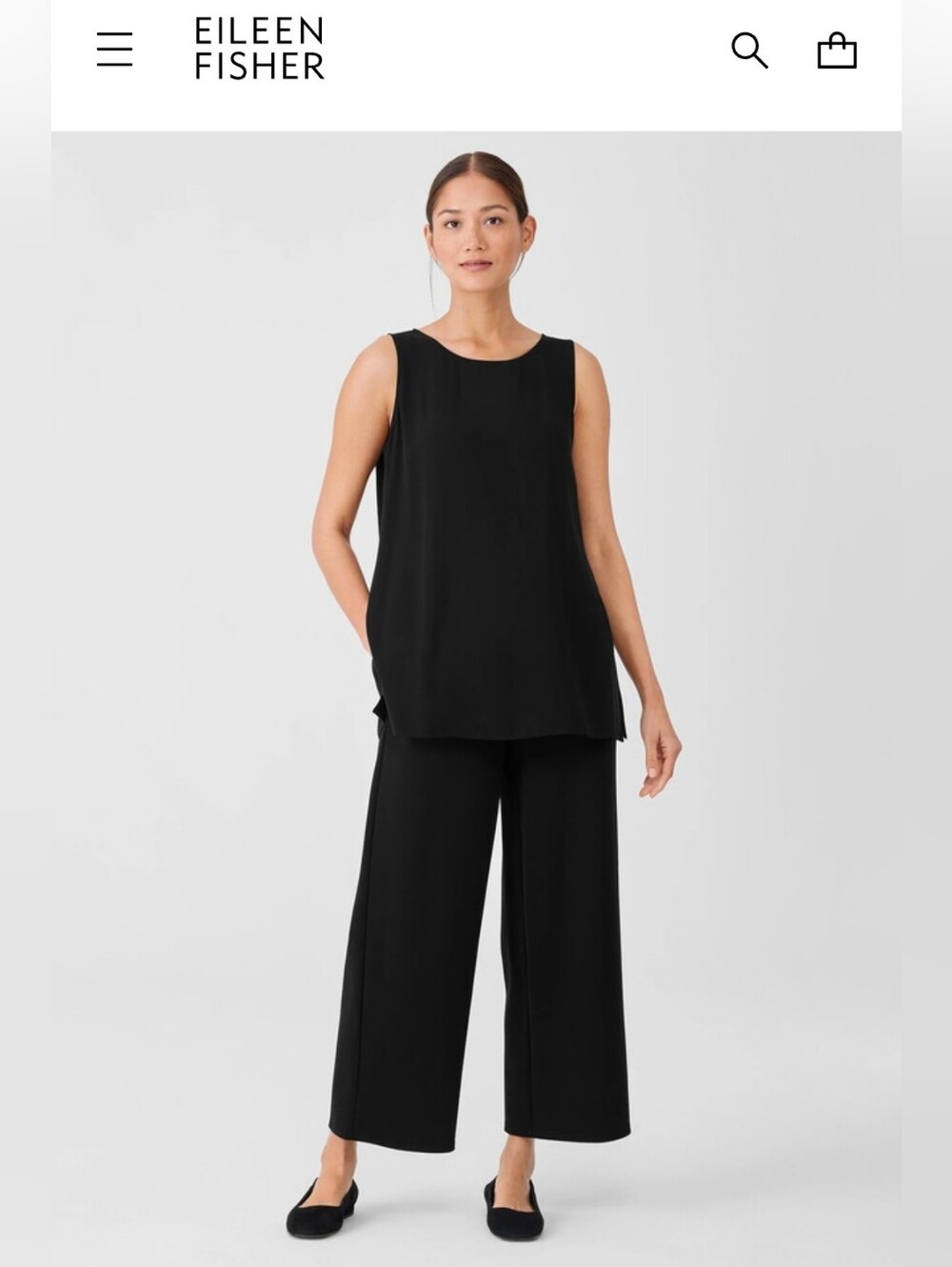 Eileen Fisher Silk Georgette Crepe Ballet Neck Tank Sz L Easy Fit Long Length